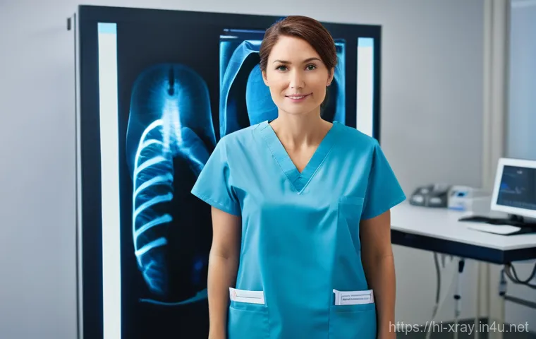 방사선사 실기시험 팁 - **A highly detailed portrait of a female radiographer, in her mid-30s, with a warm and reassuring ex...