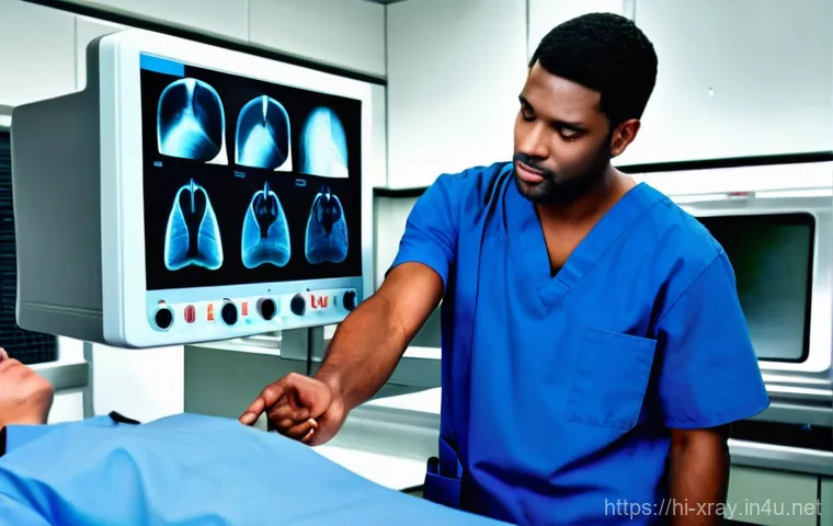 방사선사 실기 연습 도구 추천 - **Prompt 2: Radiography Student Engaged in a Virtual Radiography Lab Simulation**
    A young radiog...