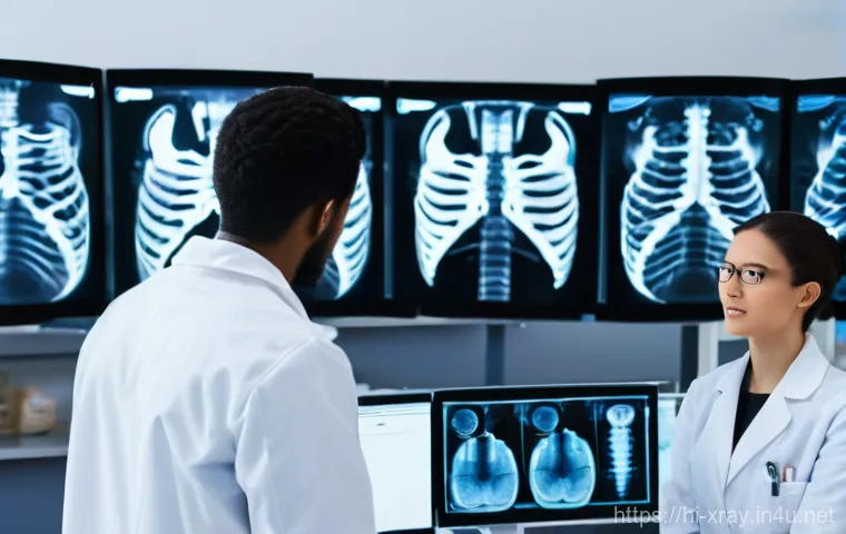 방사선사 초봉 실태 - **Prompt:** A compassionate male radiographer, around 40-45 years old, dressed in a standard hospita...