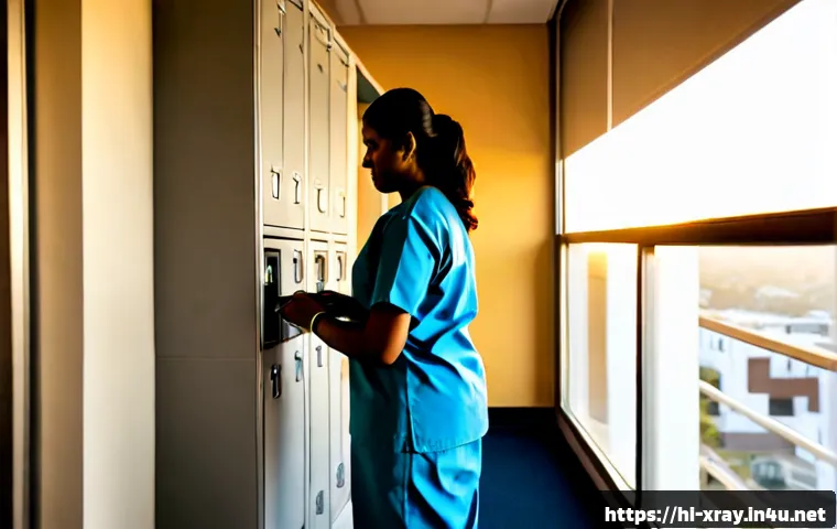 방사선사 워라밸 실현 방법 - Photorealistic Indian radiologic technologist in neat medical scrubs leaving a modern hospital at su...